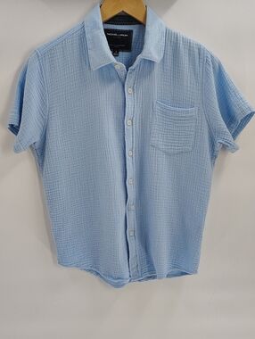 Nickel & Iron Mens Button Down Shirt Size Small Blue Gauze Cotton Shirt Sleeve